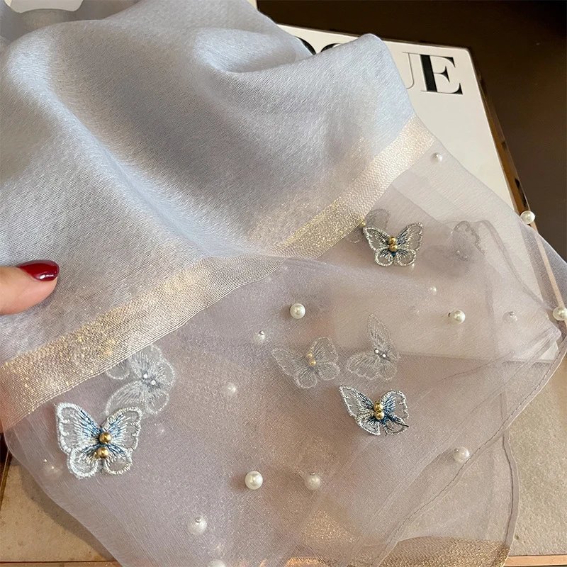 2023 Luxury Silk Shawl Scarf for Women Design Embroidery Flowers Hijab Wraps Bufandas Female Headkerchief Fouloud Echarpe