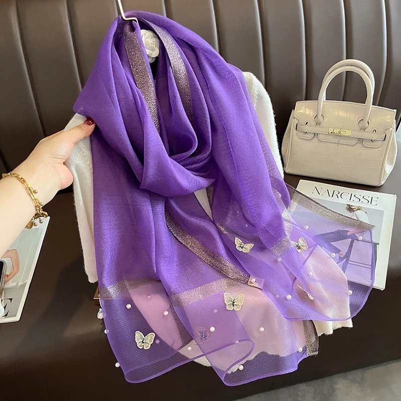 2023 Luxury Silk Shawl Scarf for Women Design Embroidery Flowers Hijab Wraps Bufandas Female Headkerchief Fouloud Echarpe