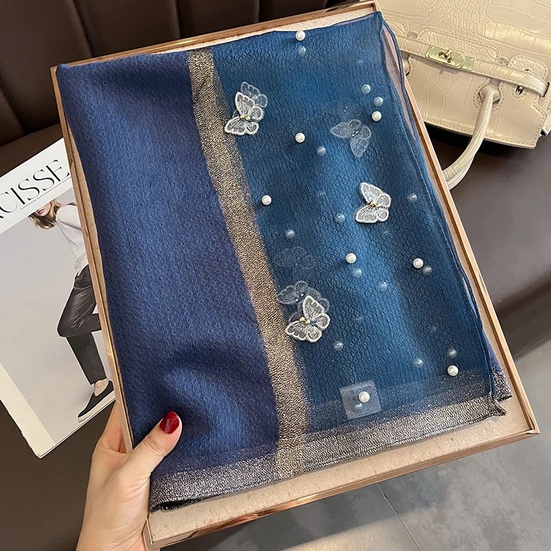 2023 Luxury Silk Shawl Scarf for Women Design Embroidery Flowers Hijab Wraps Bufandas Female Headkerchief Fouloud Echarpe