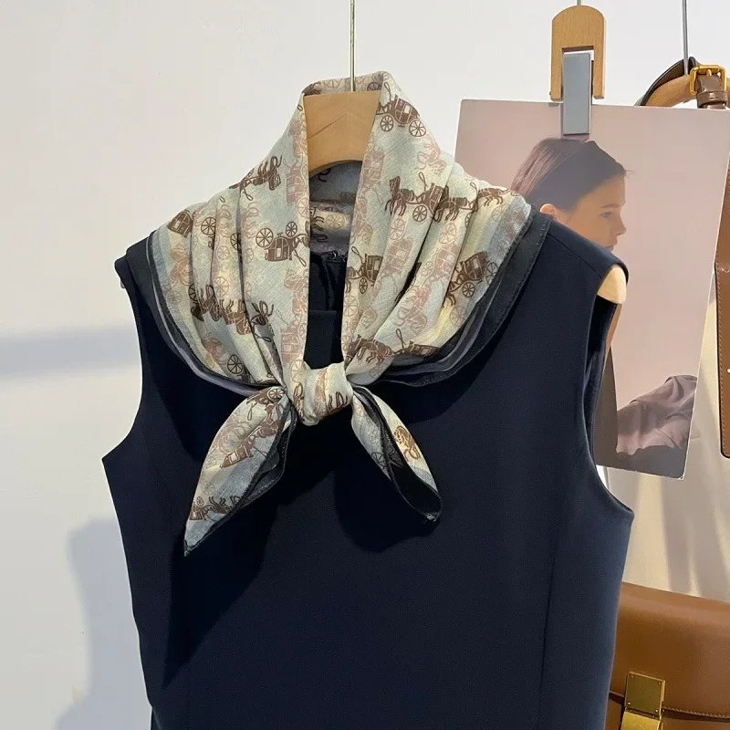 1 new cotton and linen hand feel temperament carriage small square scarf spring and summer new decoration scarf versatile shawl