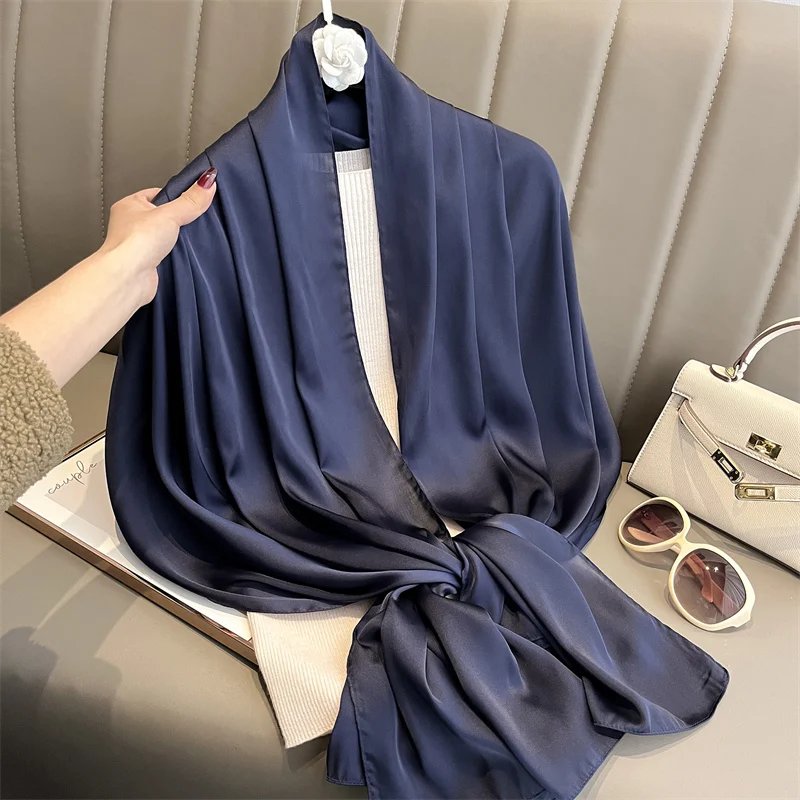 2024 Luxury Brand Spring Large Long Pashmina Women Scarf Solid Silk Shawl Wrap Lady Beach Fashion Female Bandana Cover Echarpe