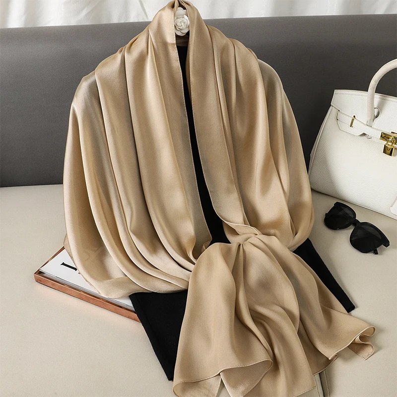2024 Luxury Brand Spring Large Long Pashmina Women Scarf Solid Silk Shawl Wrap Lady Beach Fashion Female Bandana Cover Echarpe