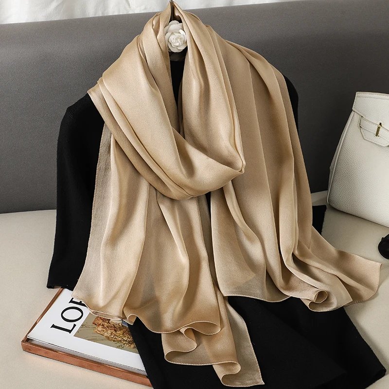 2024 Luxury Brand Spring Large Long Pashmina Women Scarf Solid Silk Shawl Wrap Lady Beach Fashion Female Bandana Cover Echarpe