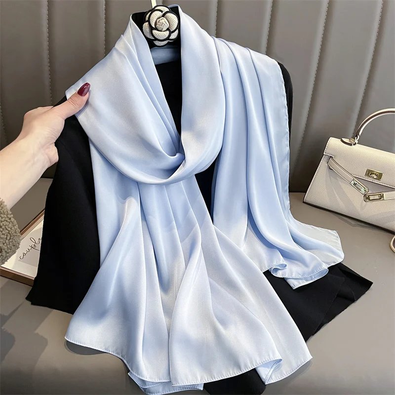 2024 Luxury Brand Spring Large Long Pashmina Women Scarf Solid Silk Shawl Wrap Lady Beach Fashion Female Bandana Cover Echarpe