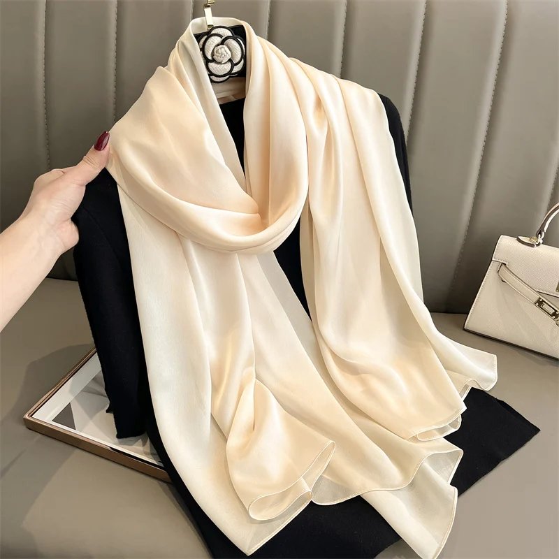 2024 Luxury Brand Spring Large Long Pashmina Women Scarf Solid Silk Shawl Wrap Lady Beach Fashion Female Bandana Cover Echarpe