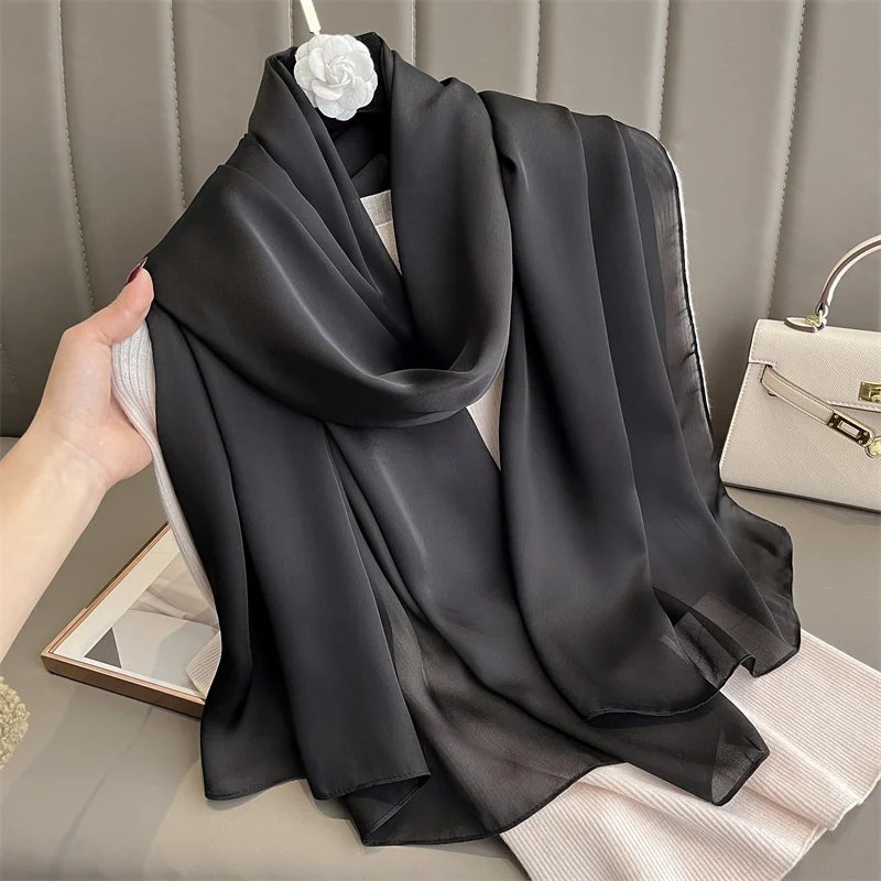 2024 Luxury Brand Spring Large Long Pashmina Women Scarf Solid Silk Shawl Wrap Lady Beach Fashion Female Bandana Cover Echarpe