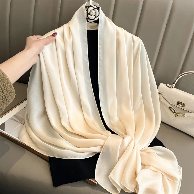 2024 Luxury Brand Spring Large Long Pashmina Women Scarf Solid Silk Shawl Wrap Lady Beach Fashion Female Bandana Cover Echarpe