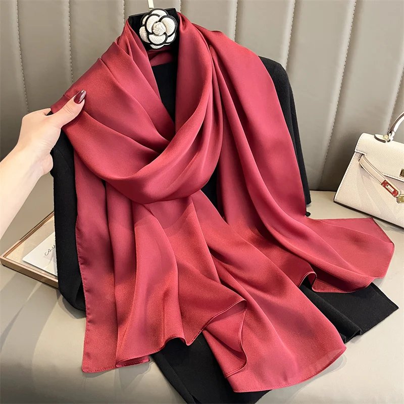 2024 Luxury Brand Spring Large Long Pashmina Women Scarf Solid Silk Shawl Wrap Lady Beach Fashion Female Bandana Cover Echarpe
