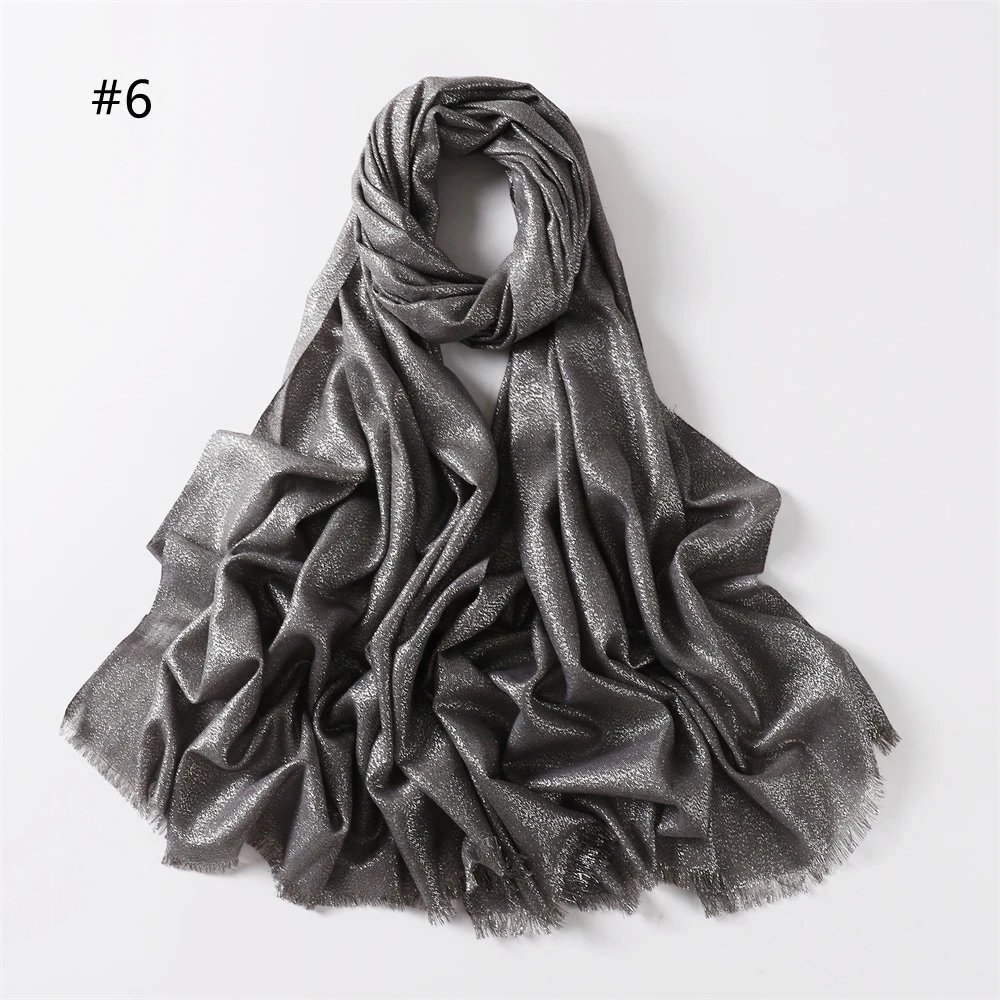 Lastest Brand Design Scarf Shiny Solid Color Shawls Rayon Fabric Gold Silk Silver Wire Head Shawl Fringe Hijab For Women