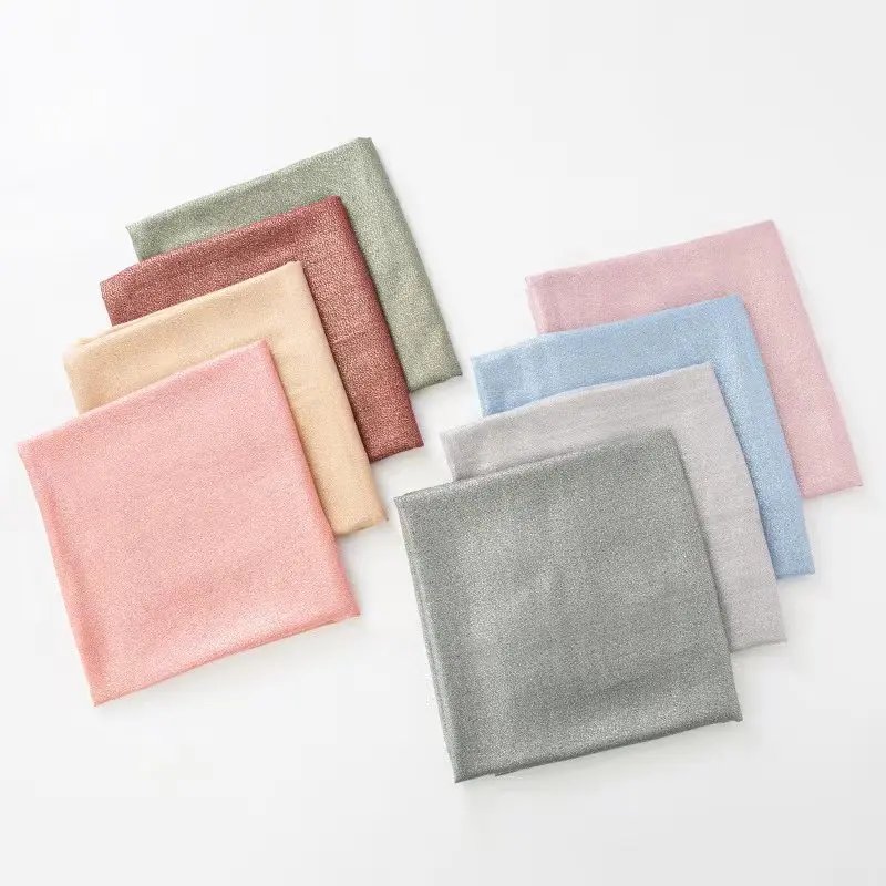 Lastest Brand Design Scarf Shiny Solid Color Shawls Rayon Fabric Gold Silk Silver Wire Head Shawl Fringe Hijab For Women