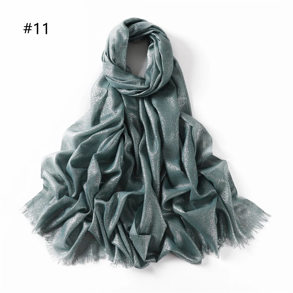 Lastest Brand Design Scarf Shiny Solid Color Shawls Rayon Fabric Gold Silk Silver Wire Head Shawl Fringe Hijab For Women