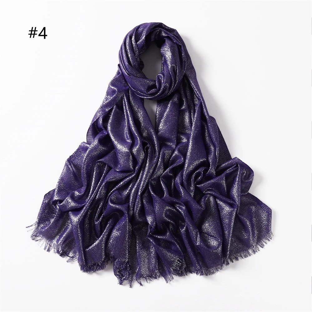 Lastest Brand Design Scarf Shiny Solid Color Shawls Rayon Fabric Gold Silk Silver Wire Head Shawl Fringe Hijab For Women