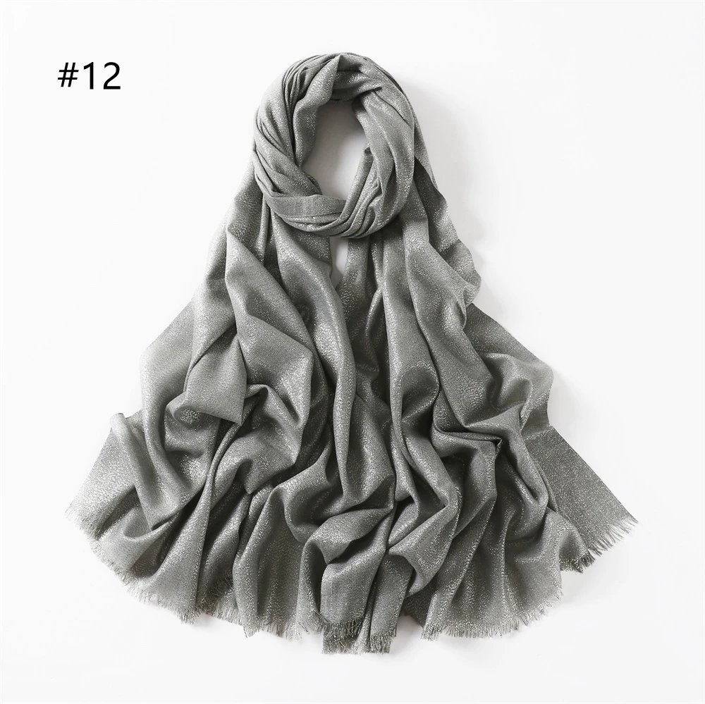 Lastest Brand Design Scarf Shiny Solid Color Shawls Rayon Fabric Gold Silk Silver Wire Head Shawl Fringe Hijab For Women