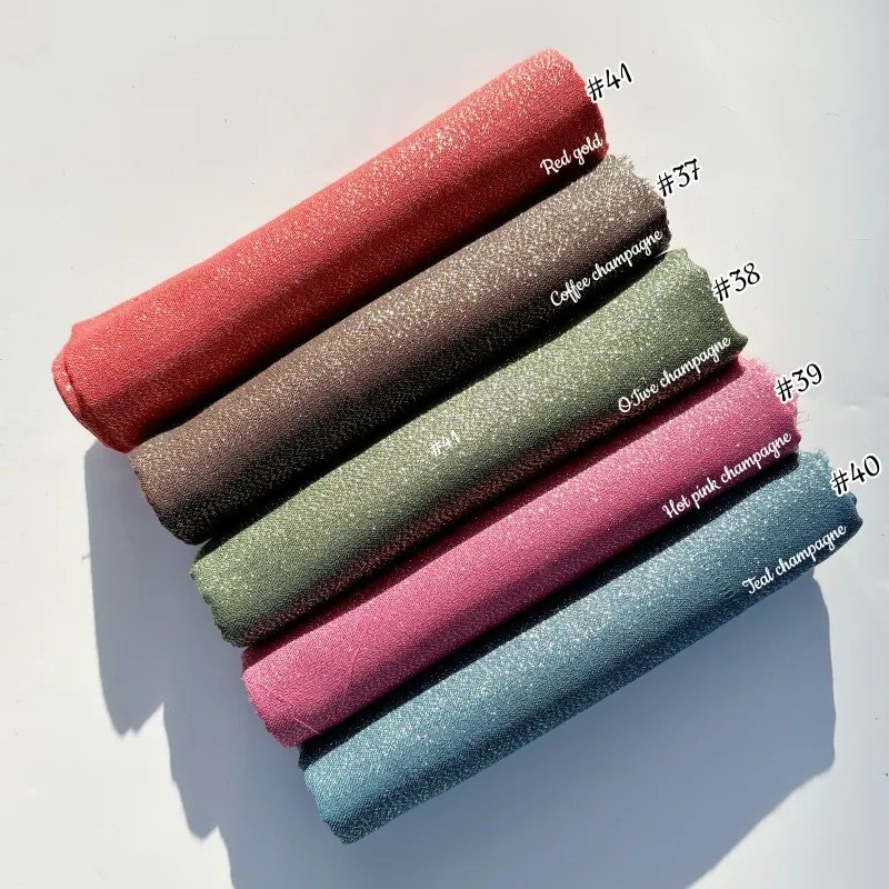 Lastest Brand Design Scarf Shiny Solid Color Shawls Rayon Fabric Gold Silk Silver Wire Head Shawl Fringe Hijab For Women