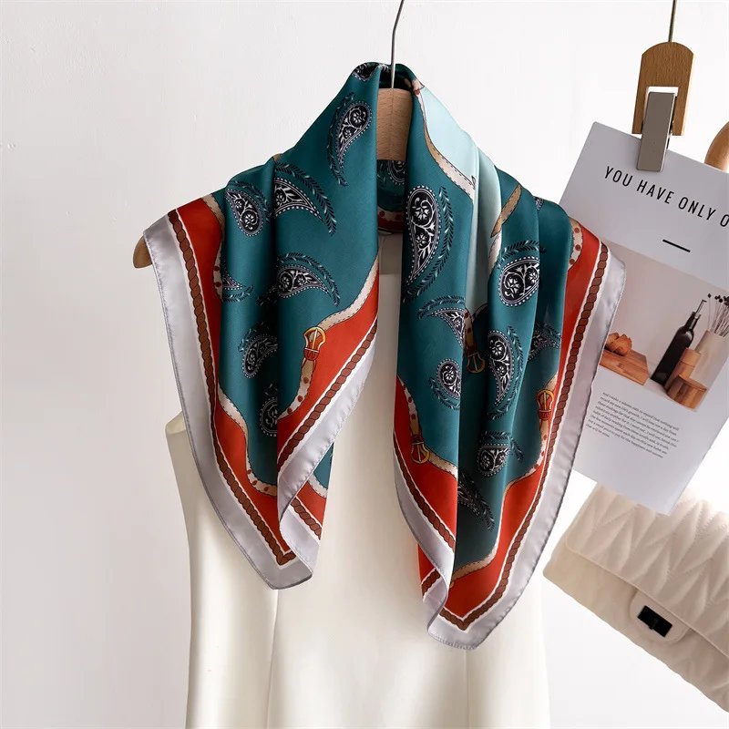 68cm Password Printed Scarf Women's Spring and Summer New Emulated Silk Scarf High-end Cashew Versatile Headscarf ScarfS Shawl