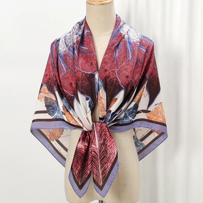 110cm Large Shawl Silk Square Scarf for Women Luxury Print Hijab Bandana Muslim Headband Wrap Beach Stoles Foulard Echarpe 2023