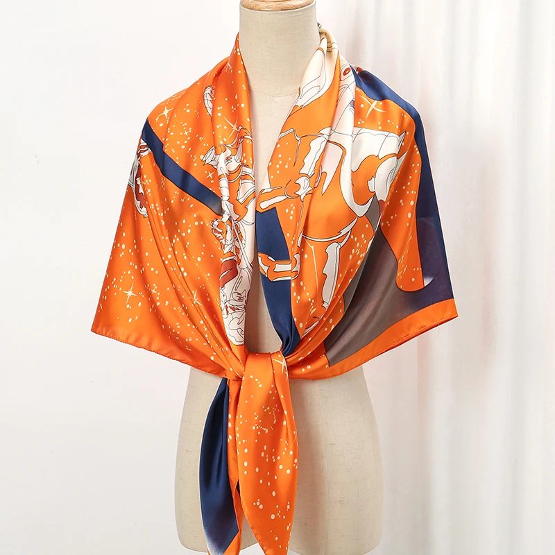 110cm Large Shawl Silk Square Scarf for Women Luxury Print Hijab Bandana Muslim Headband Wrap Beach Stoles Foulard Echarpe 2023