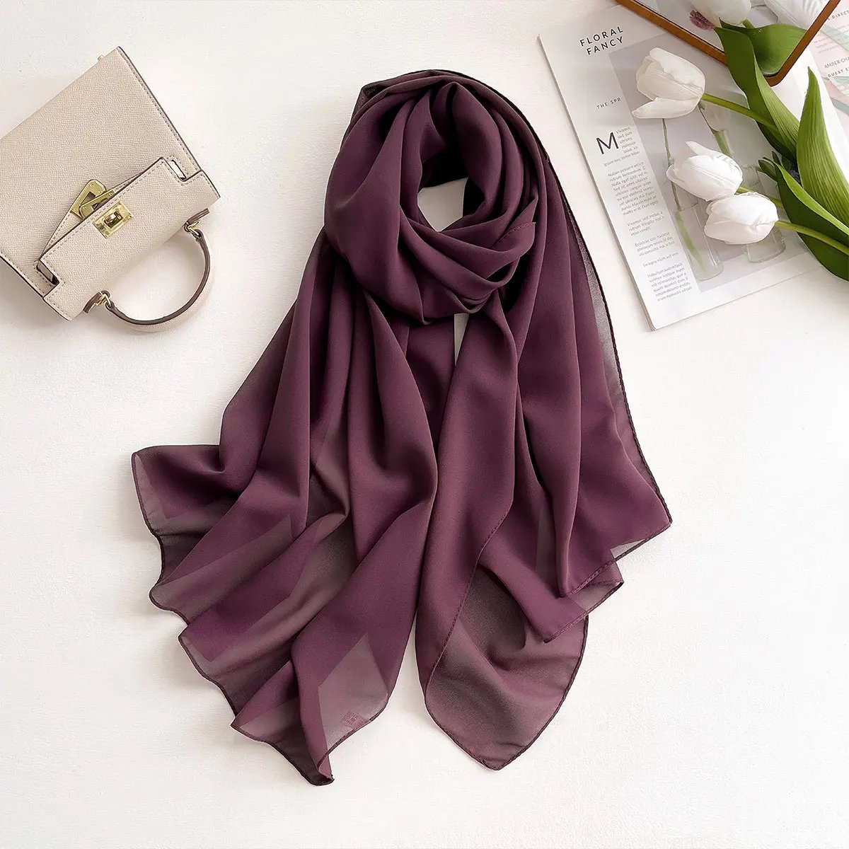 2025 New Elegant Modest Women Bubble Chiffon Solid Color Muslim Head Scarf Ladies Shawl and Wrap Female Foulard Hijab Stoles