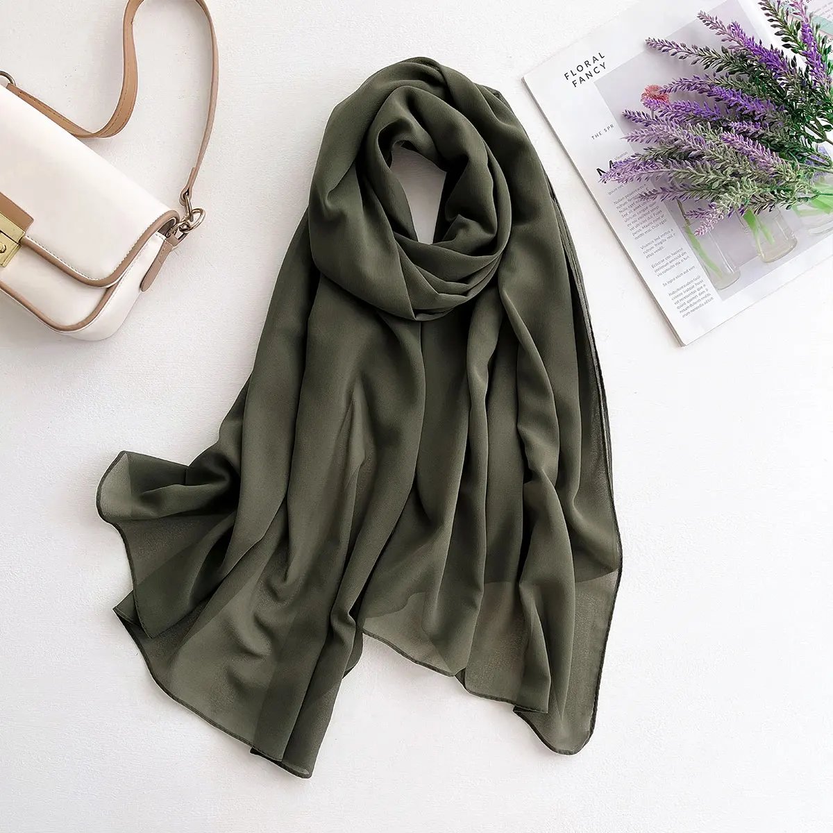 2025 New Elegant Modest Women Bubble Chiffon Solid Color Muslim Head Scarf Ladies Shawl and Wrap Female Foulard Hijab Stoles