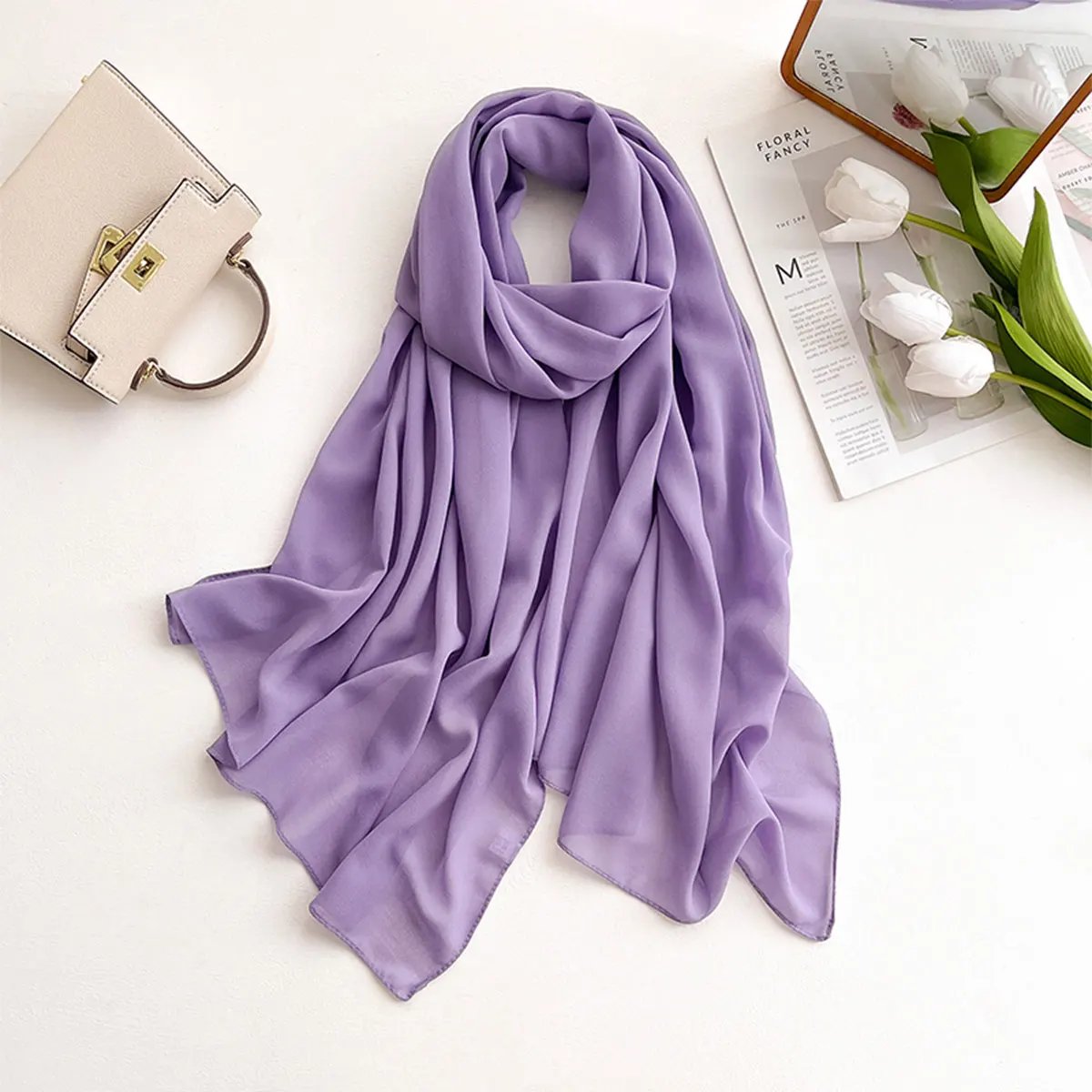 2025 New Elegant Modest Women Bubble Chiffon Solid Color Muslim Head Scarf Ladies Shawl and Wrap Female Foulard Hijab Stoles