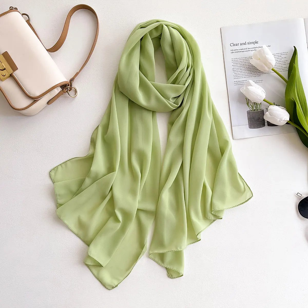 2025 New Elegant Modest Women Bubble Chiffon Solid Color Muslim Head Scarf Ladies Shawl and Wrap Female Foulard Hijab Stoles