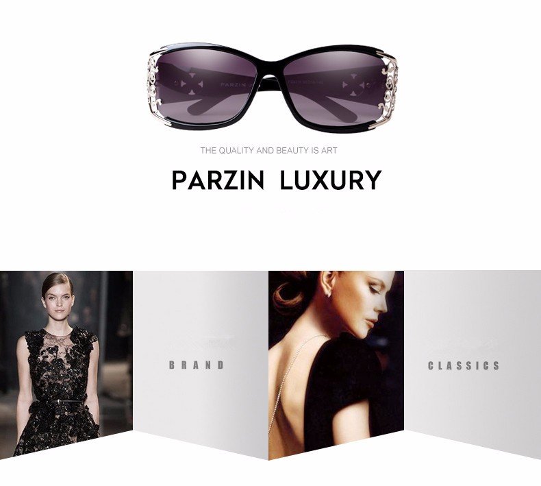 PARZIN Luxury Sunglasses Women Polarized Sun Glasses For Driving Vintage Female Ladies Shades Sunglasses Black With Packing PZ18