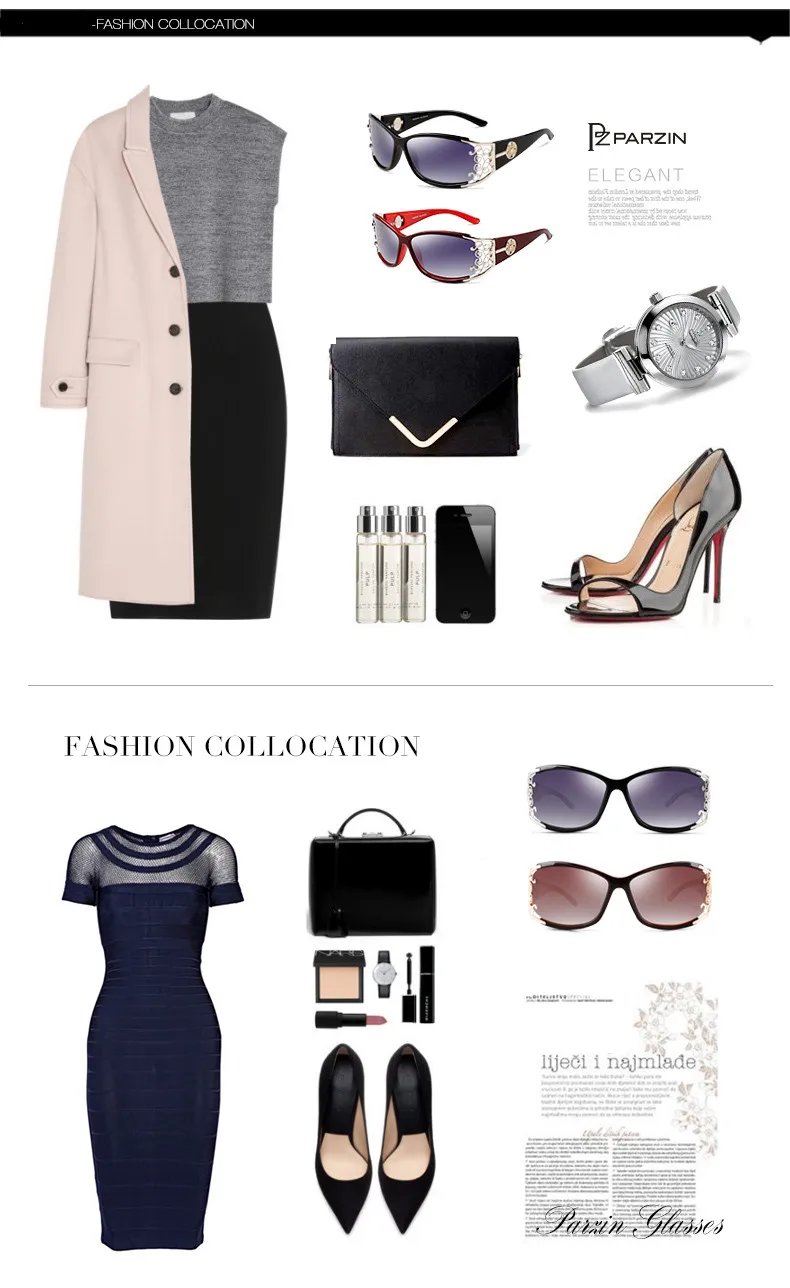 PARZIN Luxury Sunglasses Women Polarized Sun Glasses For Driving Vintage Female Ladies Shades Sunglasses Black With Packing PZ18