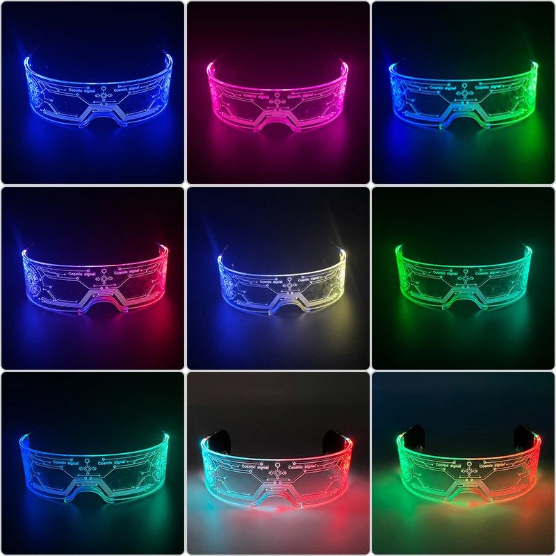 Acrylic LED Glowing Glasses Neon Fluorescent Goggles Cosplay Props Luminous Light Up Glasses Dance Costume Acrylic LED Glowing Glasses Neon Fluorescent Goggles Cosplay Props Luminous Light Up Glasses Dance Costume