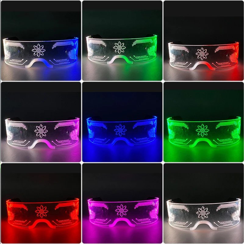 Acrylic LED Glowing Glasses Neon Fluorescent Goggles Cosplay Props Luminous Light Up Glasses Dance Costume Acrylic LED Glowing Glasses Neon Fluorescent Goggles Cosplay Props Luminous Light Up Glasses Dance Costume