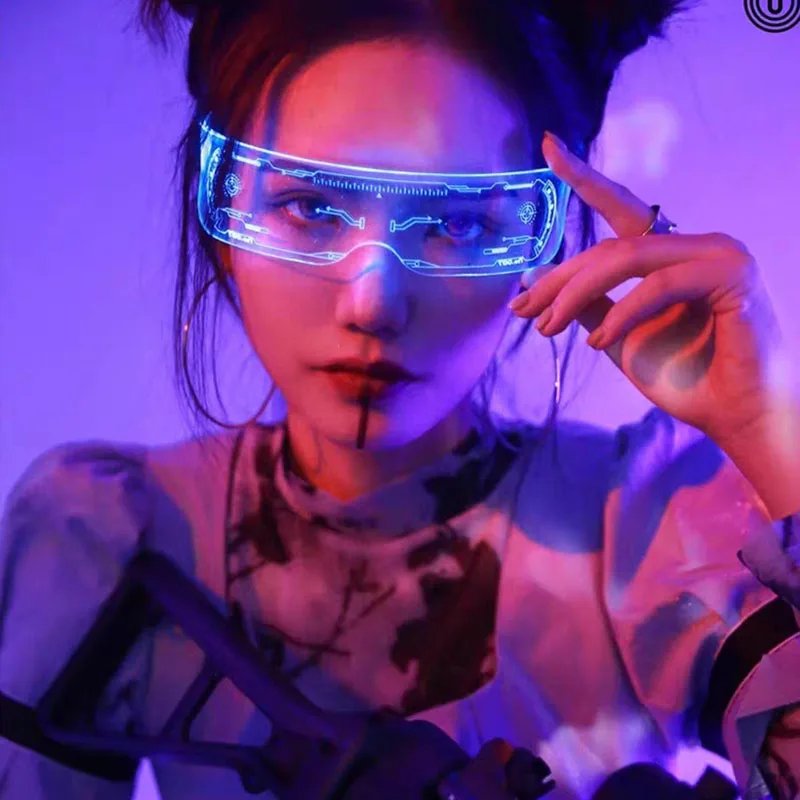 Acrylic LED Glowing Glasses Neon Fluorescent Goggles Cosplay Props Luminous Light Up Glasses Dance Costume Acrylic LED Glowing Glasses Neon Fluorescent Goggles Cosplay Props Luminous Light Up Glasses Dance Costume