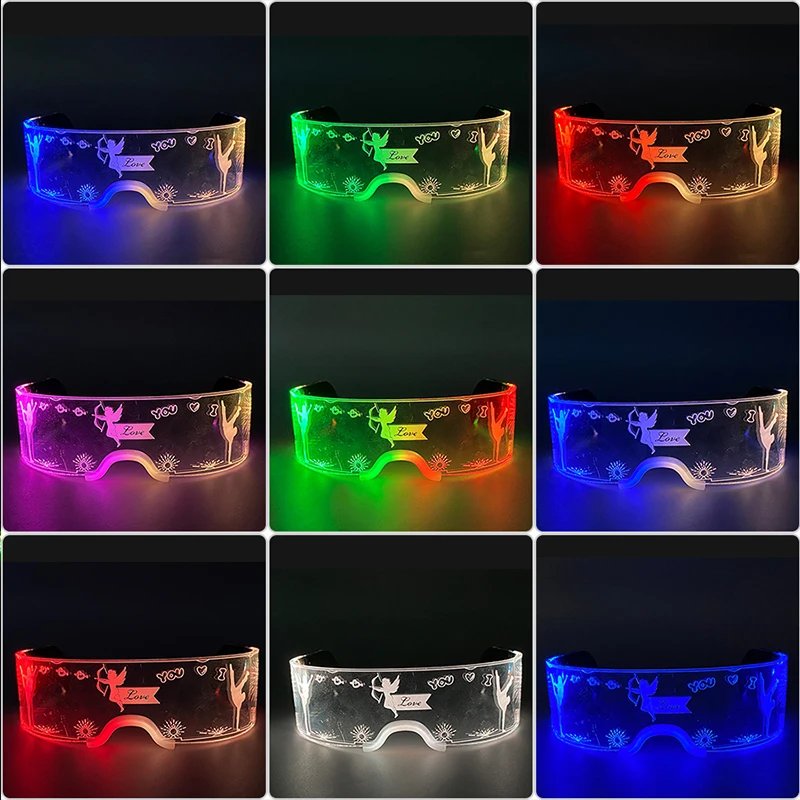 Acrylic LED Glowing Glasses Neon Fluorescent Goggles Cosplay Props Luminous Light Up Glasses Dance Costume Acrylic LED Glowing Glasses Neon Fluorescent Goggles Cosplay Props Luminous Light Up Glasses Dance Costume