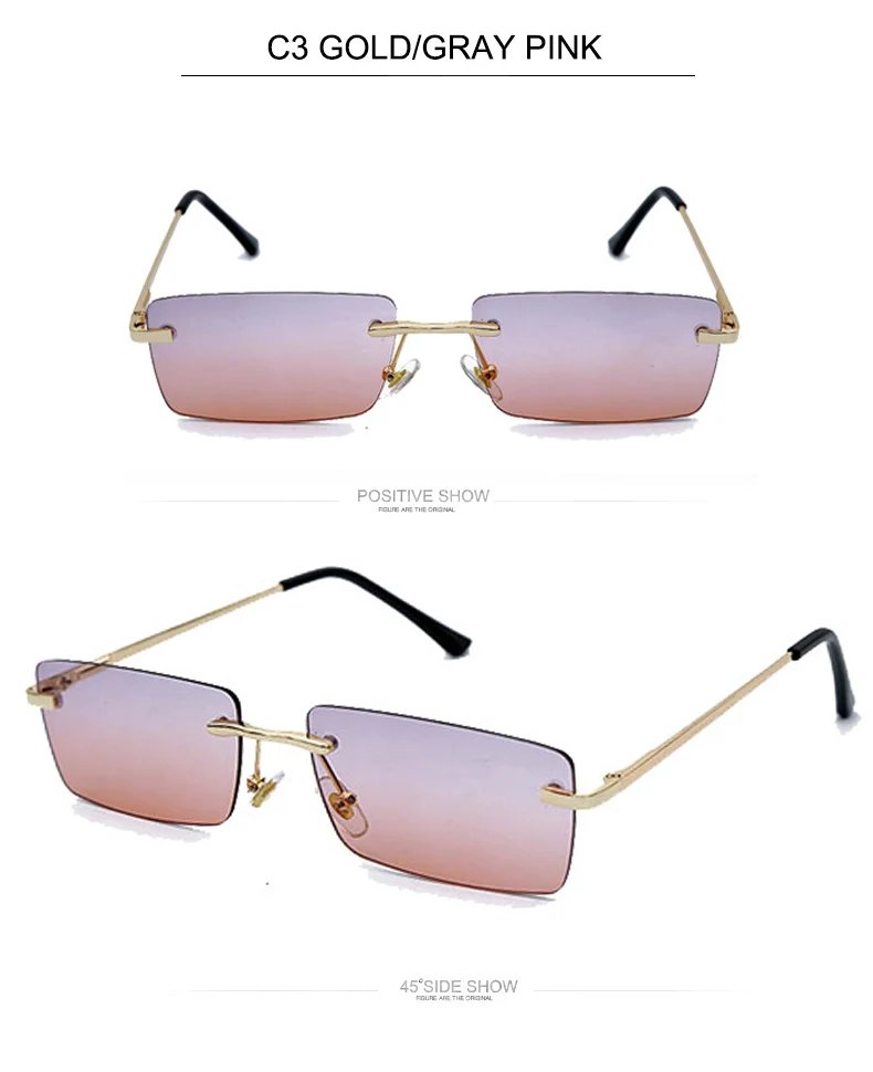 OEC CPO Ladies Small Rimless Sunglasses Women Fashion Rectangle Yellow Orange Sun Glasses Female Men uv400 Eyewear O625
