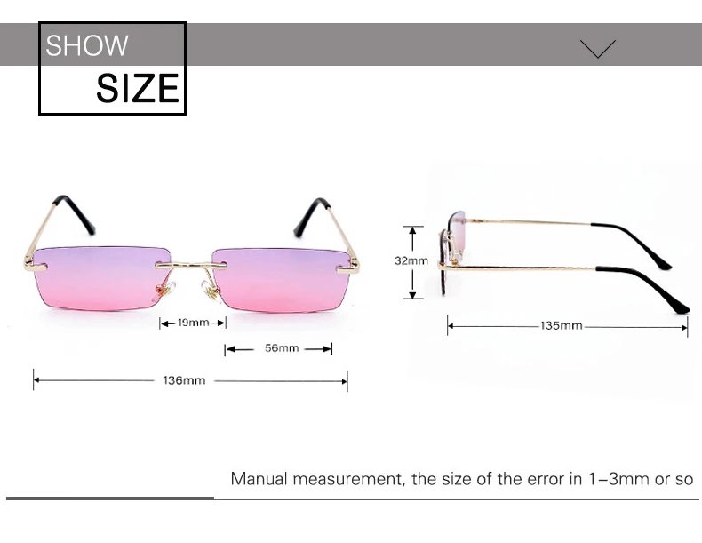 OEC CPO Ladies Small Rimless Sunglasses Women Fashion Rectangle Yellow Orange Sun Glasses Female Men uv400 Eyewear O625