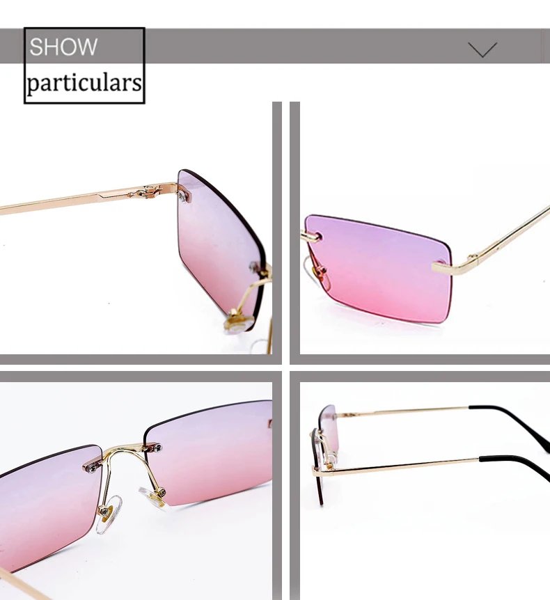 OEC CPO Ladies Small Rimless Sunglasses Women Fashion Rectangle Yellow Orange Sun Glasses Female Men uv400 Eyewear O625