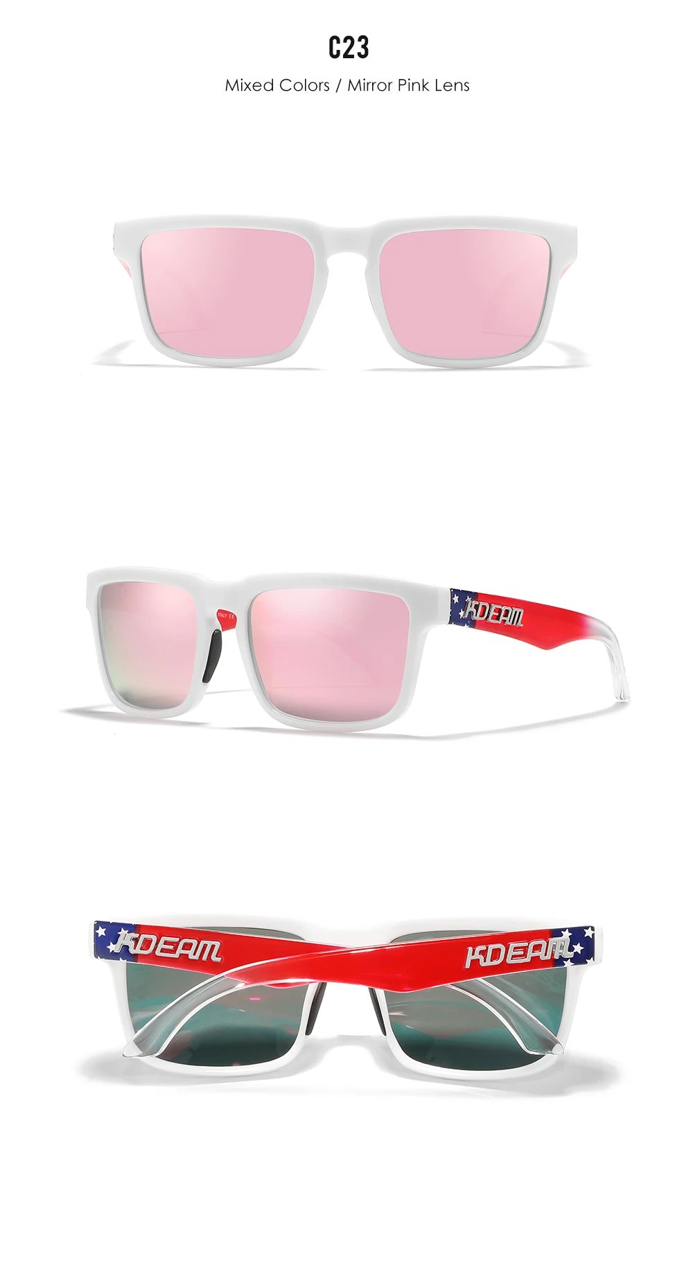 New KDEAM Brand High Quality Men Square Sunglasses Colors Sports Polarized Sun Glasses Reflective Coating Mirrored Lens UV400