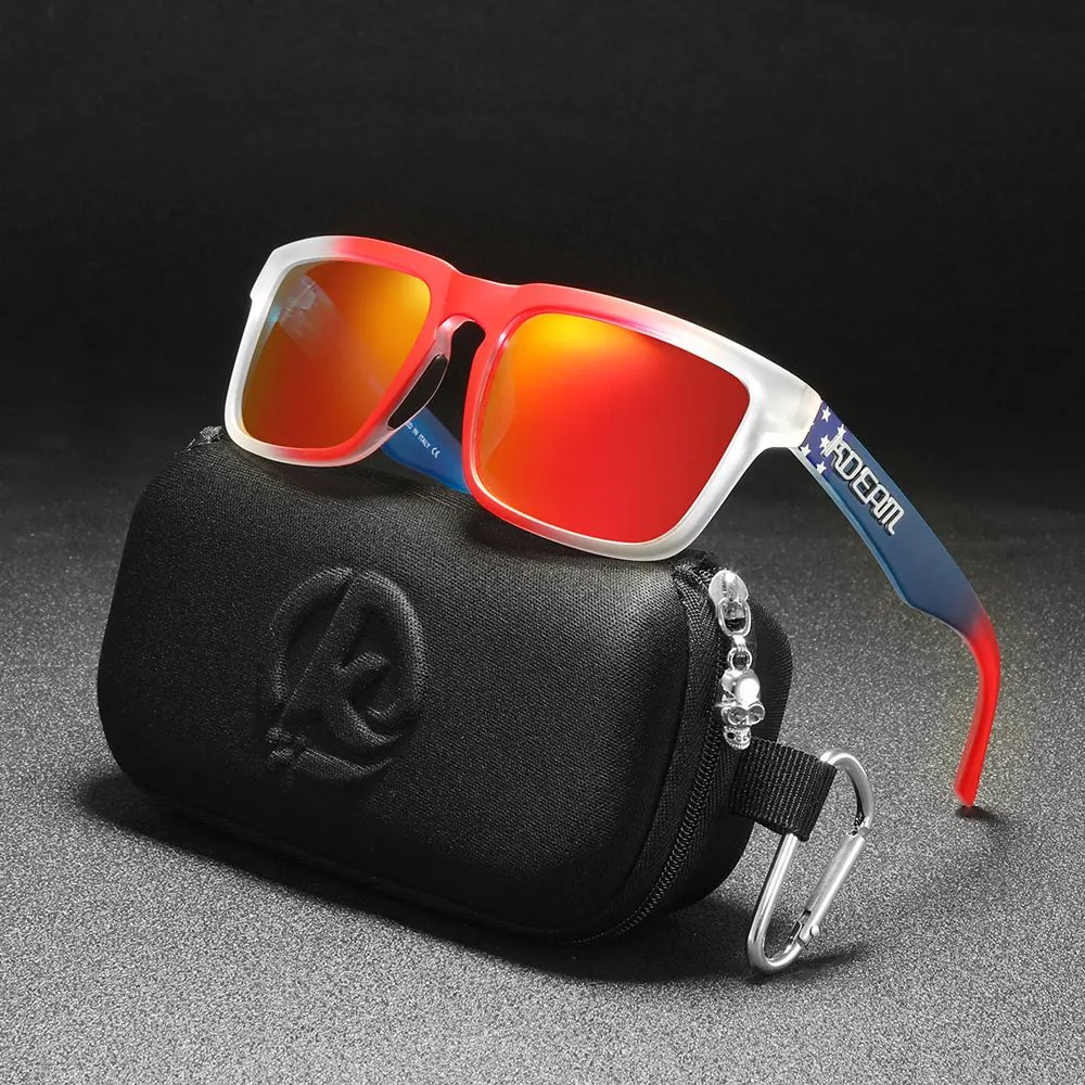 New KDEAM Brand High Quality Men Square Sunglasses Colors Sports Polarized Sun Glasses Reflective Coating Mirrored Lens UV400