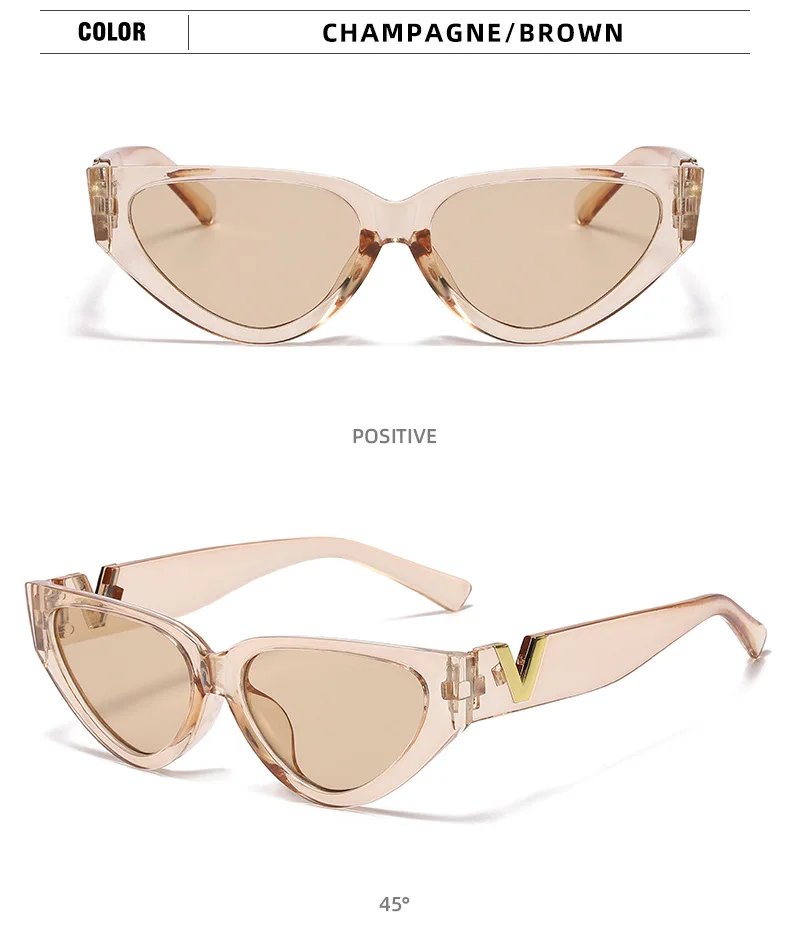 Luxury Glamour Women Brand Sunglasses Fashion V Designer Glasses Cat Eye Stylish Runway Ladies Eyewear UV400