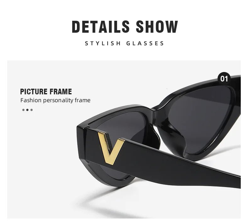 Luxury Glamour Women Brand Sunglasses Fashion V Designer Glasses Cat Eye Stylish Runway Ladies Eyewear UV400
