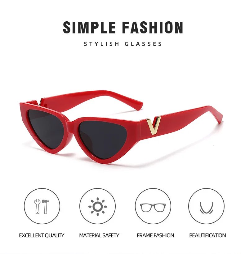 Luxury Glamour Women Brand Sunglasses Fashion V Designer Glasses Cat Eye Stylish Runway Ladies Eyewear UV400