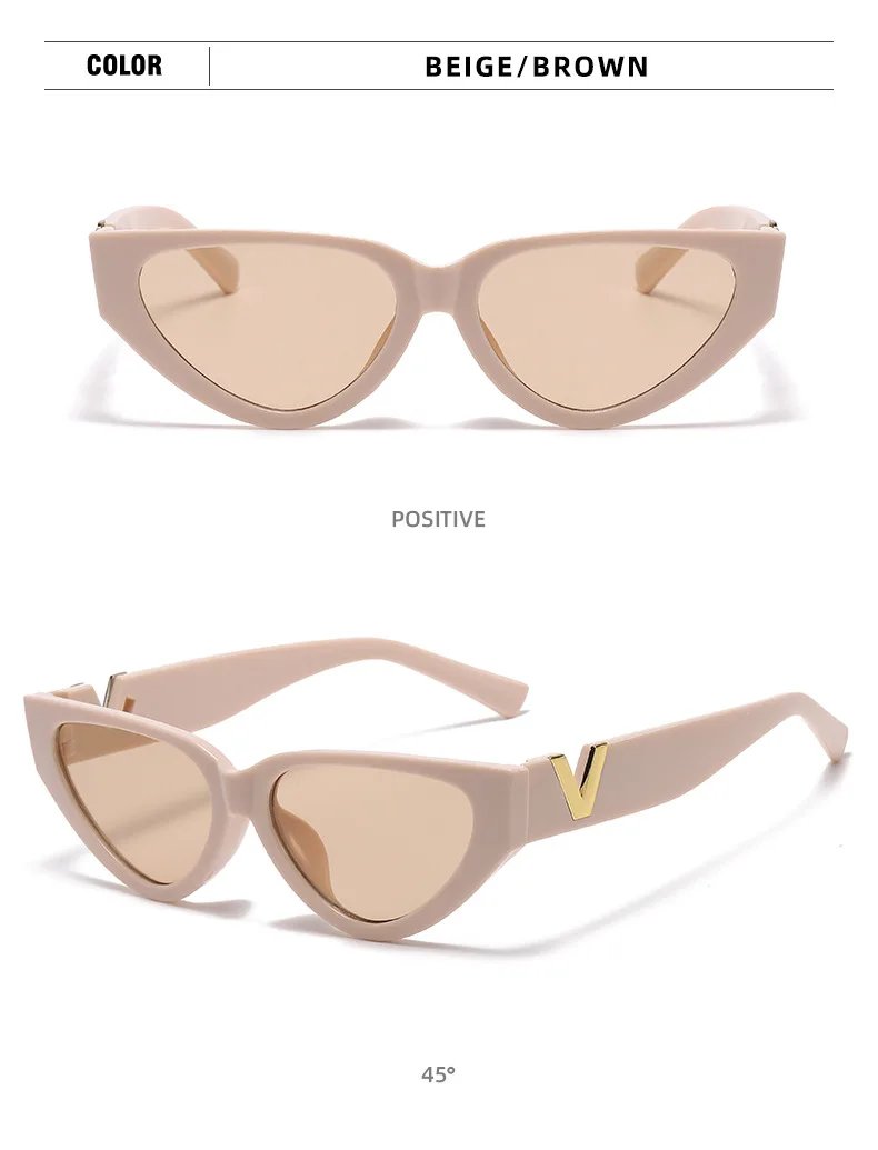 Luxury Glamour Women Brand Sunglasses Fashion V Designer Glasses Cat Eye Stylish Runway Ladies Eyewear UV400