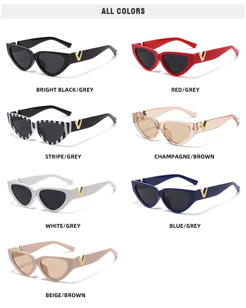 Luxury Glamour Women Brand Sunglasses Fashion V Designer Glasses Cat Eye Stylish Runway Ladies Eyewear UV400