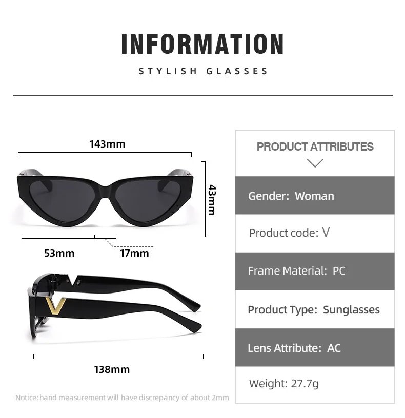 Luxury Glamour Women Brand Sunglasses Fashion V Designer Glasses Cat Eye Stylish Runway Ladies Eyewear UV400