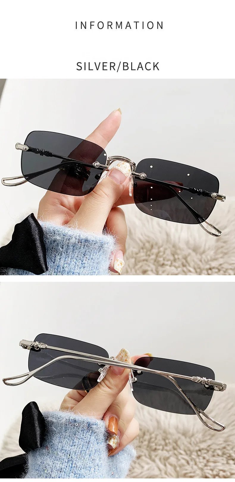 KAMMPT Rimless Rectangle Sunglasses Men Women 2023 Fashion New in Vintage Shades Eyewear Brand Design Ocean Lenses Sun Glasses