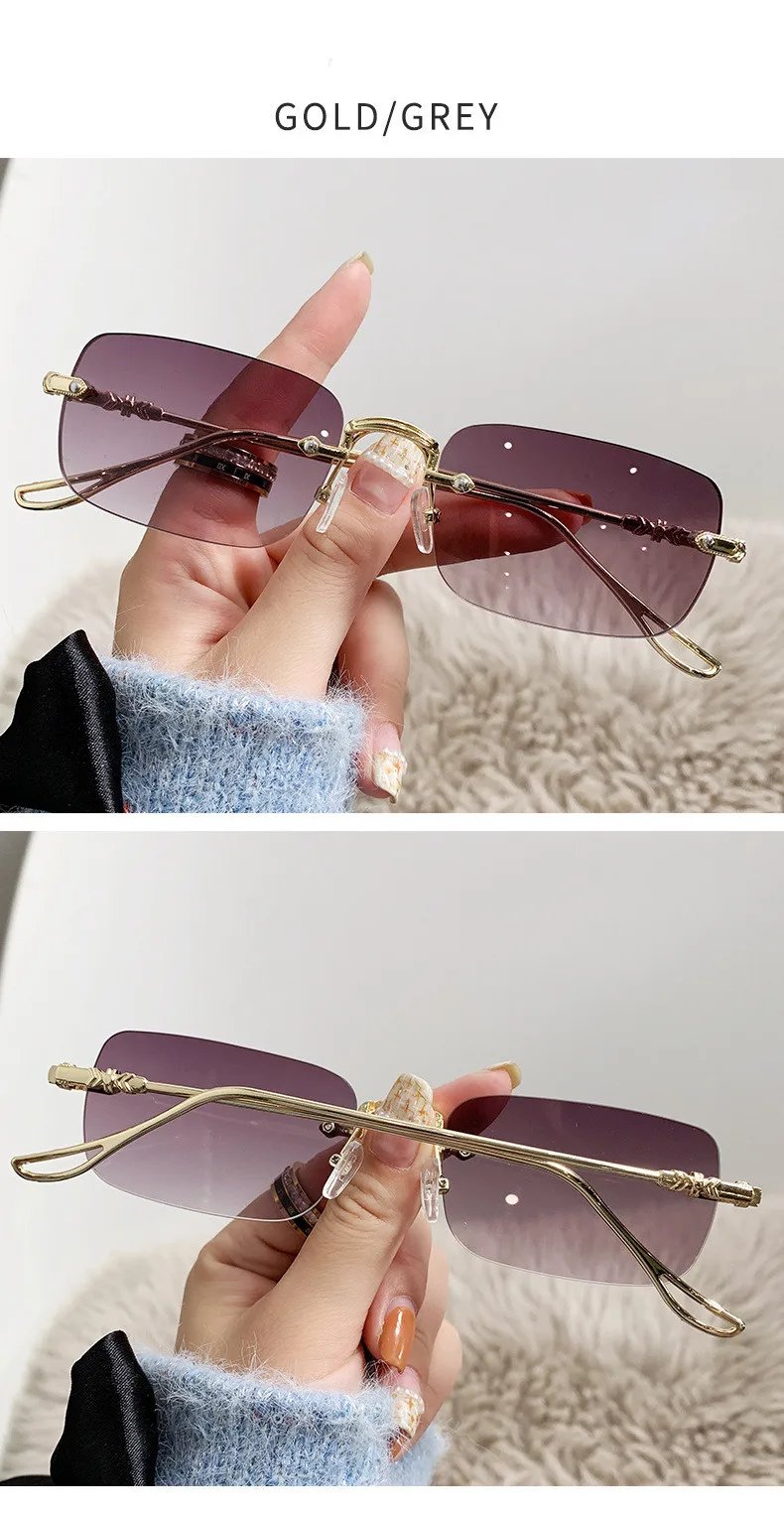 KAMMPT Rimless Rectangle Sunglasses Men Women 2023 Fashion New in Vintage Shades Eyewear Brand Design Ocean Lenses Sun Glasses