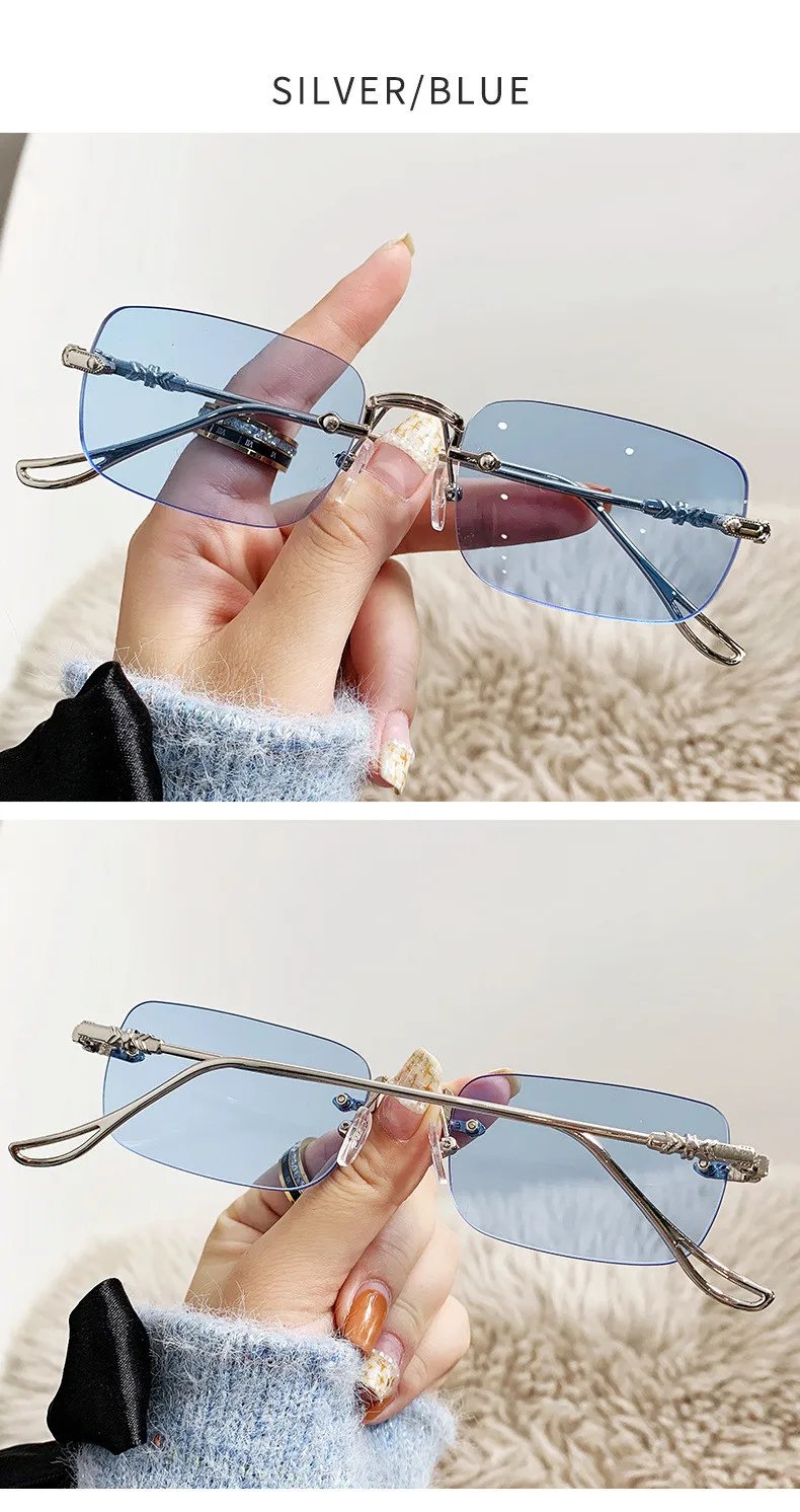 KAMMPT Rimless Rectangle Sunglasses Men Women 2023 Fashion New in Vintage Shades Eyewear Brand Design Ocean Lenses Sun Glasses