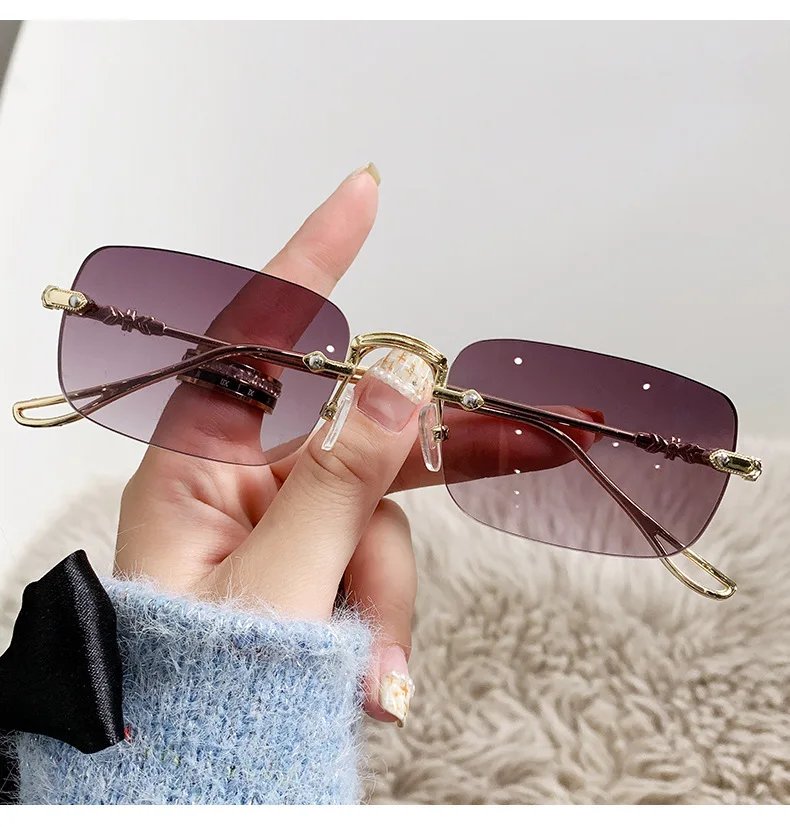 KAMMPT Rimless Rectangle Sunglasses Men Women 2023 Fashion New in Vintage Shades Eyewear Brand Design Ocean Lenses Sun Glasses