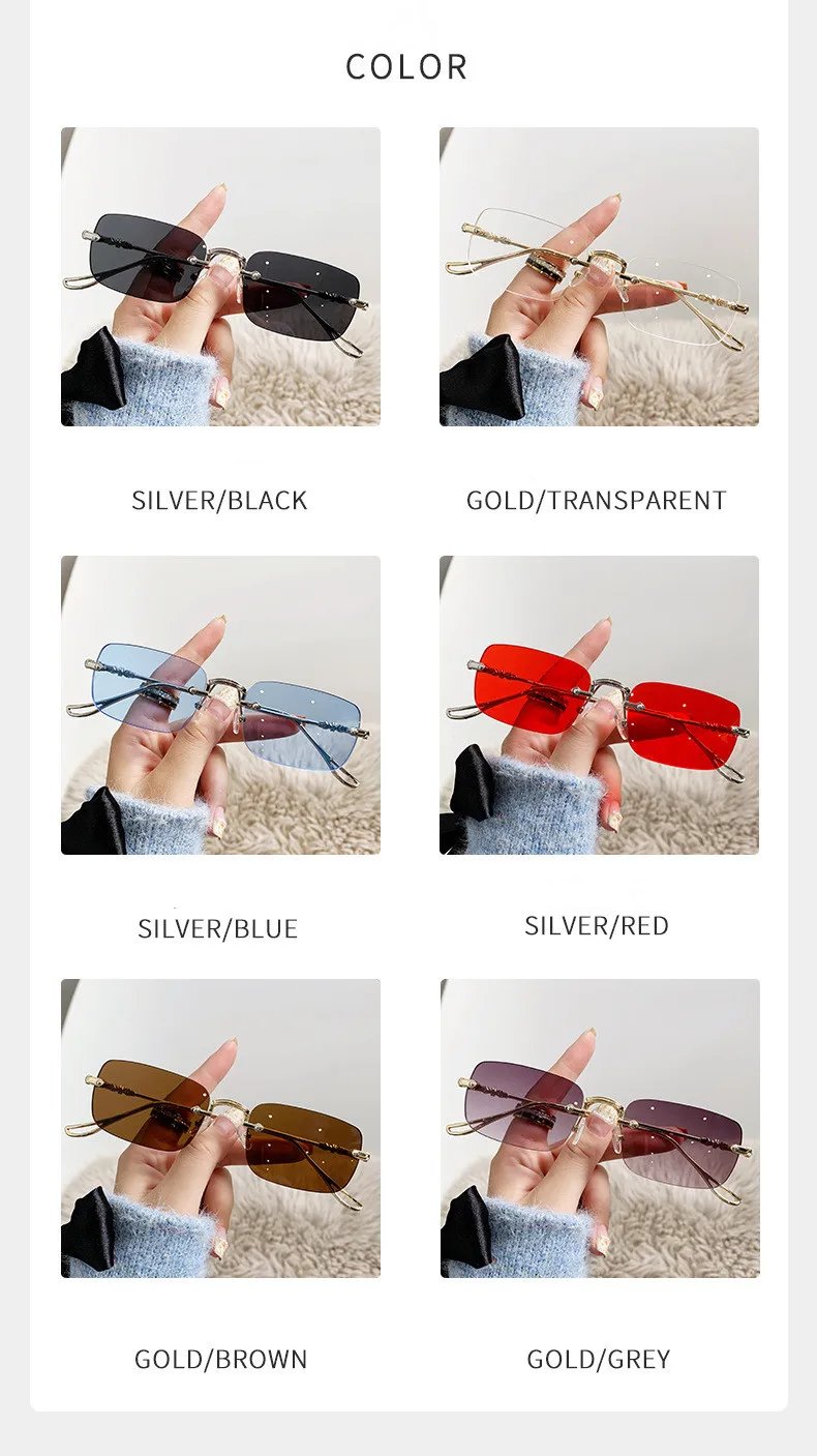 KAMMPT Rimless Rectangle Sunglasses Men Women 2023 Fashion New in Vintage Shades Eyewear Brand Design Ocean Lenses Sun Glasses