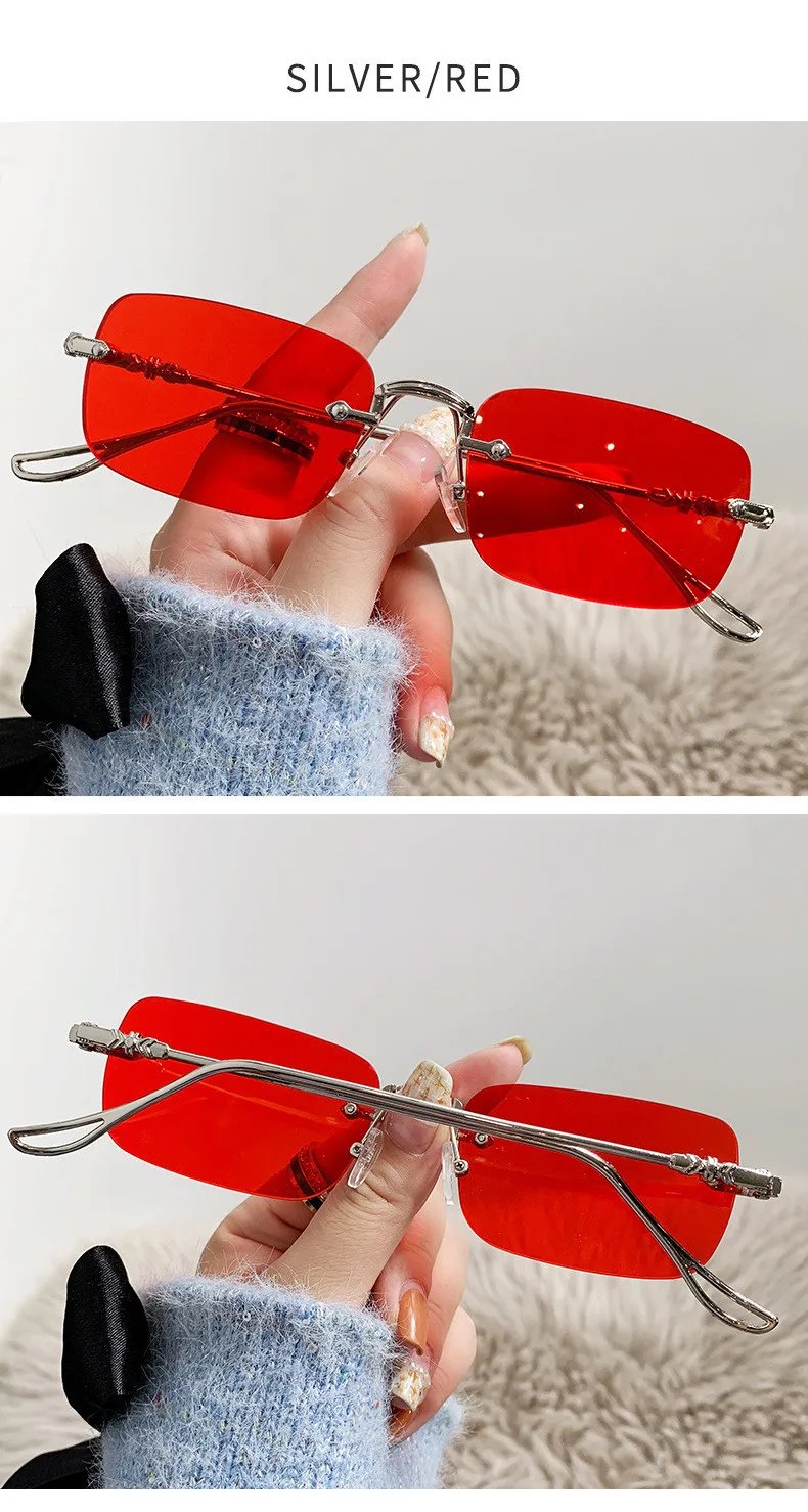 KAMMPT Rimless Rectangle Sunglasses Men Women 2023 Fashion New in Vintage Shades Eyewear Brand Design Ocean Lenses Sun Glasses