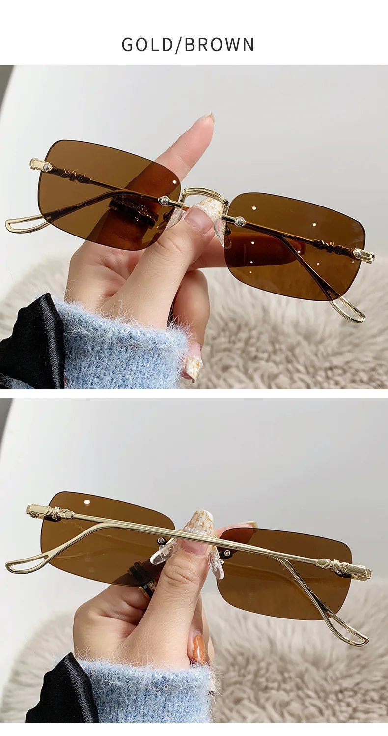 KAMMPT Rimless Rectangle Sunglasses Men Women 2023 Fashion New in Vintage Shades Eyewear Brand Design Ocean Lenses Sun Glasses