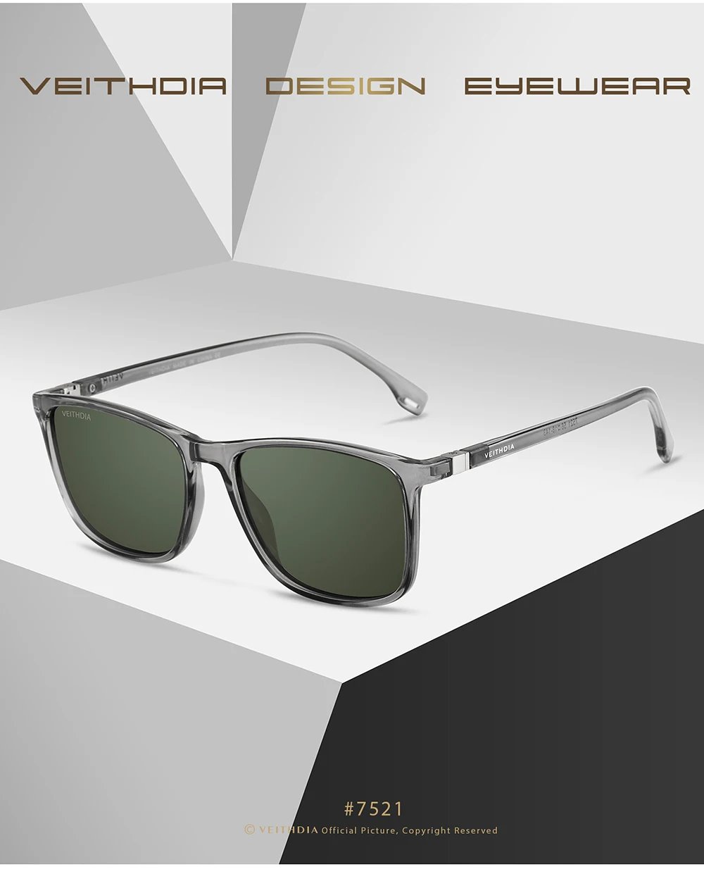 VEITHDIA Brand Men Women Sunglasses Unisex Retro TR90 Sunglasses Polarized UV400 Lens Vintage Eyewear Sun Glasses For Male 7521